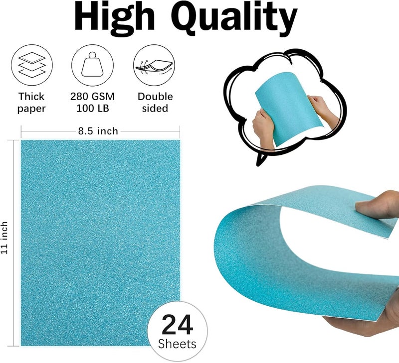 Goefun Blue Glitter Cardstock 8.5x11 Double-Sided 24 Sheets, Light Blue No-Shed Glitter Paper 280GSM/100lb Heavy Card Stock for Gift Wrapping, Birthday, Anniversary, Holiday, Greeting Cards - Image 2